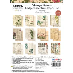   Arden Creative Studio Papírkészlet 6"x8" (15x20cm) Vintage Makers Ledger Essentials Paper Pad (1 csomag)