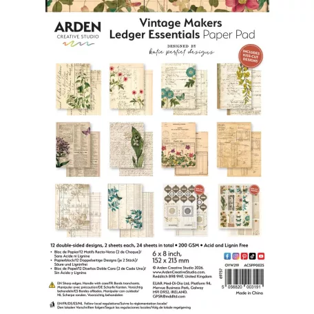 Arden Creative Studio Papírkészlet 6"x8" (15x20cm) Vintage Makers Ledger Essentials Paper Pad (1 csomag)