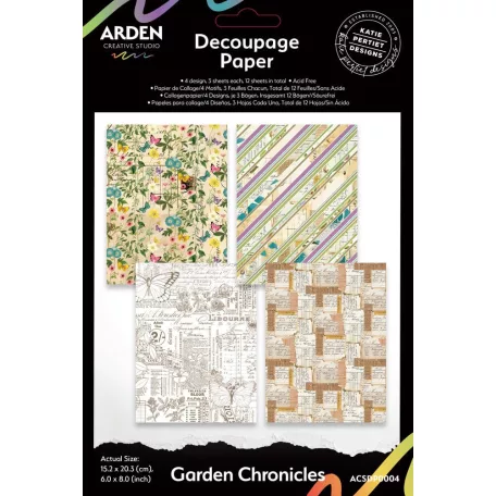 Arden Creative Studio Decoupage papír 6"x8" (15x20cm) Garden Chronicles Decoupage Paper (12 ív)
