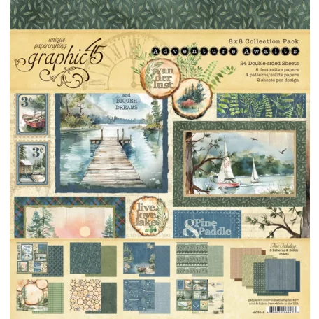 Graphic 45 Adventure Awaits Scrapbook papírkészlet 8" (20 cm) Collection Pack (24 lap)