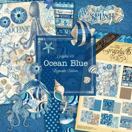 Graphic 45 Ocean Blue Scrapbook alkotócsomag exkluzív fém vágósablonnal 12" (30 cm) Keepsake Kit with Exclusive Metal Die-Set (1 csomag)