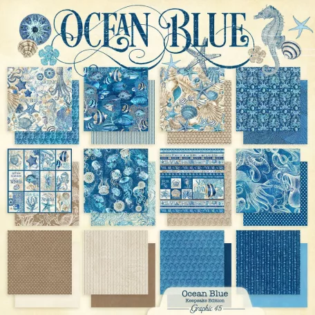 Graphic 45 Ocean Blue Scrapbook alkotócsomag exkluzív fém vágósablonnal 12" (30 cm) Keepsake Kit with Exclusive Metal Die-Set (1 csomag)