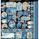 Graphic 45 Ocean Blue Scrapbook alkotócsomag exkluzív fém vágósablonnal 12" (30 cm) Keepsake Kit with Exclusive Metal Die-Set (1 csomag)