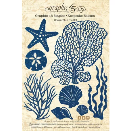 Graphic 45 Ocean Blue Scrapbook alkotócsomag exkluzív fém vágósablonnal 12" (30 cm) Keepsake Kit with Exclusive Metal Die-Set (1 csomag)