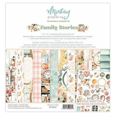 Mintay Scrapbook papírkészlet 12" (30 cm) Family Stories - Collection Set (12 lap)
