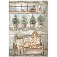   Stamperia White Christmas / fehér karácsony A4 rizspapír – Little Girl and a Fawn – 1 ív
