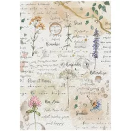   Stamperia Flowers and Poems / virágok és versek rizspapír A4 – virágok és feliratok