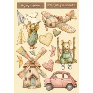  Stamperia Cozy Family / meghitt család színes fa díszítőelemek A5 / Colored Wooden Shapes