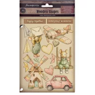   Stamperia Cozy Family / meghitt család színes fa díszítőelemek A5 / Colored Wooden Shapes