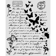   Stamperia Flowers and Poems / virágok és versek vastag stencil – 20 × 25 cm – levél és pillangók