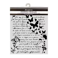   Stamperia Flowers and Poems / virágok és versek vastag stencil – 20 × 25 cm – levél és pillangók