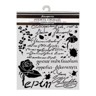   Stamperia Flowers and Poems / virágok és versek vastag stencil – 20 × 25 cm – latin ihletésű feliratok