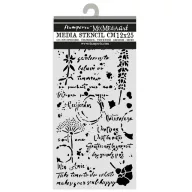   Stamperia Flowers and Poems / virágok és versek vastag stencil – 12 × 25 cm – virágok és feliratok