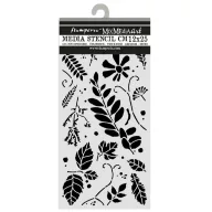   Stamperia Flowers and Poems / virágok és versek vastag stencil – 12 × 25 cm – vegyes levelek