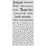   Stamperia Cozy Family / meghitt család vastag stencil – 12 × 25 cm – feliratok és pöttyök