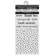   Stamperia Cozy Family / meghitt család vastag stencil – 12 × 25 cm – feliratok és pöttyök