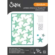   Sizzix stencil A4 (21 × 29,7 cm) és Framelits vágósablon készlet Script Layering Stars (2+3 db)