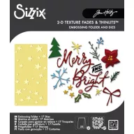   Sizzix 2D Texture Fades domborítómappa és Thinlits vágósablon készlet Vault Side-Order Merry + Bright (17+1 db) – Tim Holtz