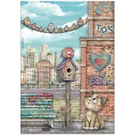   Stamperia Furry Friends 2 – Fészek, macska és madarak rizspapír – A4 (21 × 29,7 cm), 1 ív
