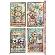   Stamperia Furry Friends 2 – Kártyák rizspapír – A4 (21 × 29,7 cm), 1 ív