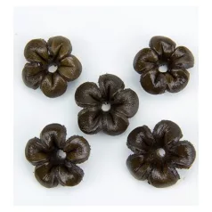   Bőr díszítőelem - Virág 20 mm, Leather Flower / Brown - Barna (5 db)