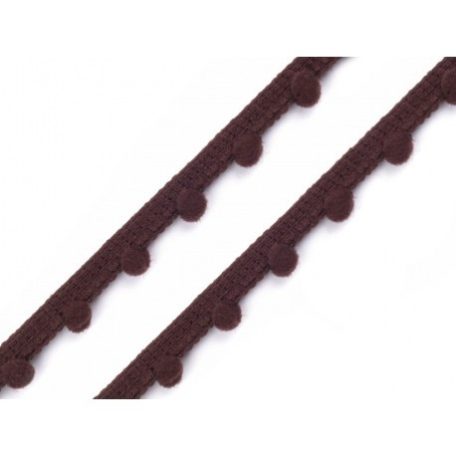 Szalag 7 mm, Ball ribbon / pom-pom - Barna (1 méter)