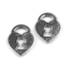 Fémdísz 16x20mm, Medál / Szív lakat - platina (1 db)