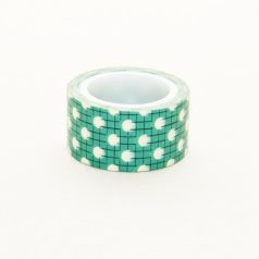   Dekortapasz 20 mm, Washi Tape / Zöld textúrán natúr pöttyös (5 méter)