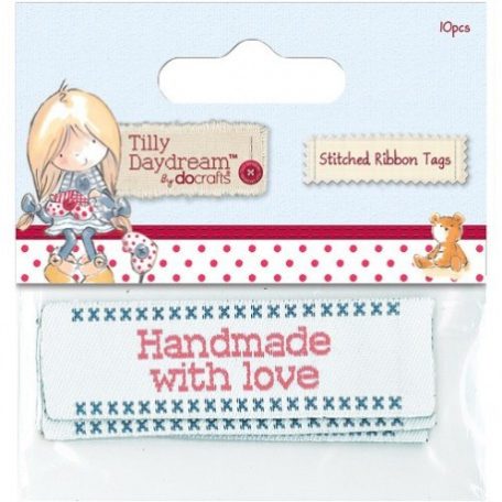 Szalag címke , Tilly Daydream / Stitched Ribbon Tags - Handmade with love (10 db)