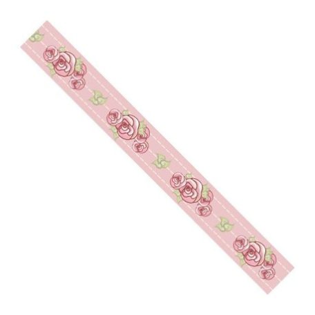 Szatén szalag 20 mm, Ribbon / Rose - Rózsaszín rózsás (3 méter)