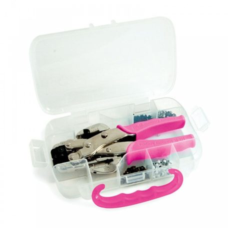 We R Makers Lyukasztó és szegecselő - Pink Case Crop-A-Dile készlet 100 db szegeccsel (1 csomag)
