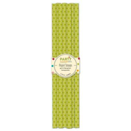 Papír szívószál , Party / Paper Straws - Green Honeycomb (12 db)