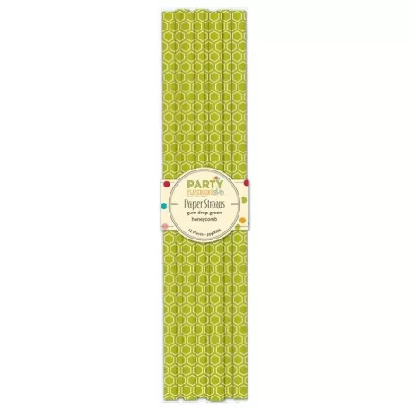 Papír szívószál , Party / Paper Straws - Green Honeycomb (12 db)