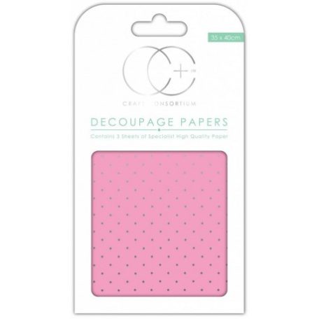 Decoupage papír 35x40 cm, Decoupage Papers / Pink With Silver Polka -  (3 ív)