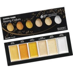   Kuretake Gansai Tambi Set Metallic & Pearl / Starry Colors - akvarell festék készlet (6 szín)