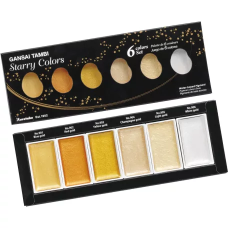 Kuretake Gansai Tambi Set Metallic & Pearl / Starry Colors - akvarell festék készlet (6 szín)