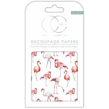 Decoupage papír 35x40 cm, Decoupage Papers  / Flamingos -  (3 ív)