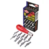   Linómetszés vágószerszám , Lino / Cutters and Handle  - Nyél + 10 db vágó (1 csomag)