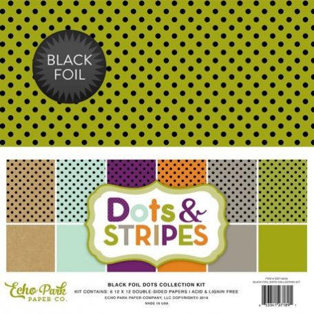 Papírkészlet 12", Dots and Stripes / Black Foil Dot - Fekete fóliás kollekció (6 lap)