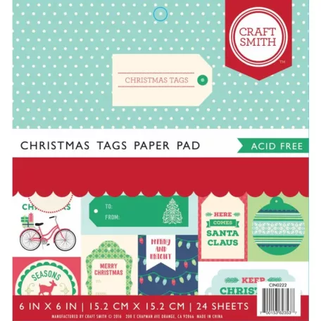 Craft Smith Papírkészlet 6"(15cm) Christmas Tags Paper Pad (24 lap)