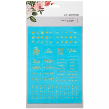 Kreatív tervező műbőr matrica - Webster's Pages Faux Leather Planner Stickers, Teal (1 ív)