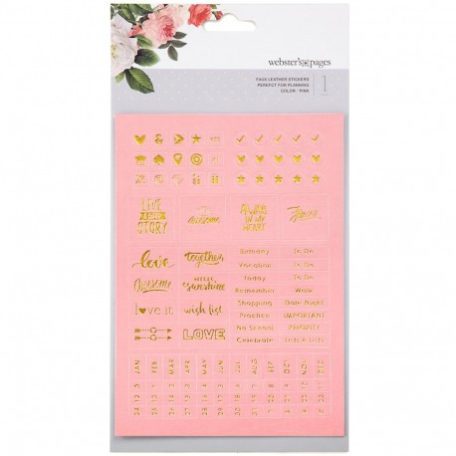 Kreatív tervező műbőr matrica , Color Crush / Faux Leather Stickers - Pink Words/Gold Foil (1 ív)