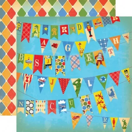 Scrapbook papír 12" (30 cm) - Toy Box / Toy Banner - kétoldalas (1 lap)