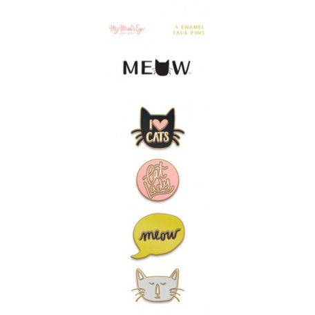 Fém díszítőelem , Meow / Enamel Painted Pins -  (4 db)