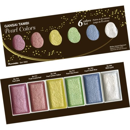 Kuretake Gansai Tambi Set Metallic & Pearl / Pearl Colors - akvarell festék készlet (6 szín)