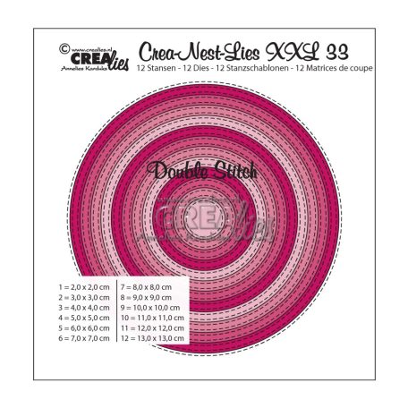 CREAlies vágósablon - Körök dupla varrásvonallal - Crea-Nest-Lies XXL 33 - Circles with double stitchline (12 db)