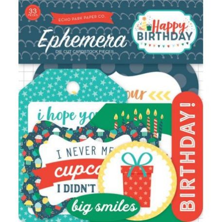 Papírmotívum / Kivágat , Happy Birthday Boy / Ephemera (1 csomag)