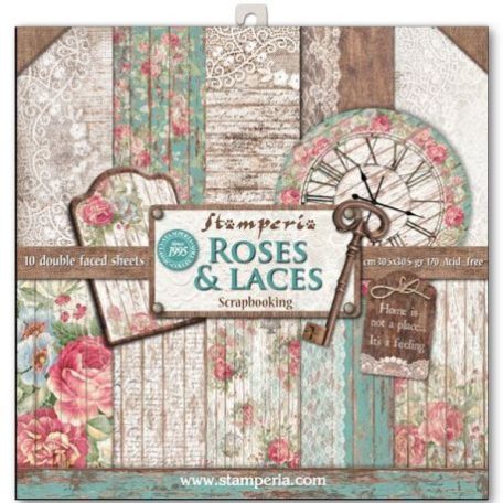 Stamperia Scrapbook papírkészlet 12" (30 cm) - Roses & Laces - Paper Pack (10 ív)