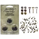 Díszítőelem - miltonkapocs, Idea-ology / Screw-Top Mini Fasteners - Antique Nickel, Brass & Copper (99 db)