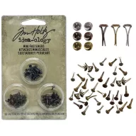   Díszítőelem - miltonkapocs, Idea-ology / Screw-Top Mini Fasteners - Antique Nickel, Brass & Copper (99 db)